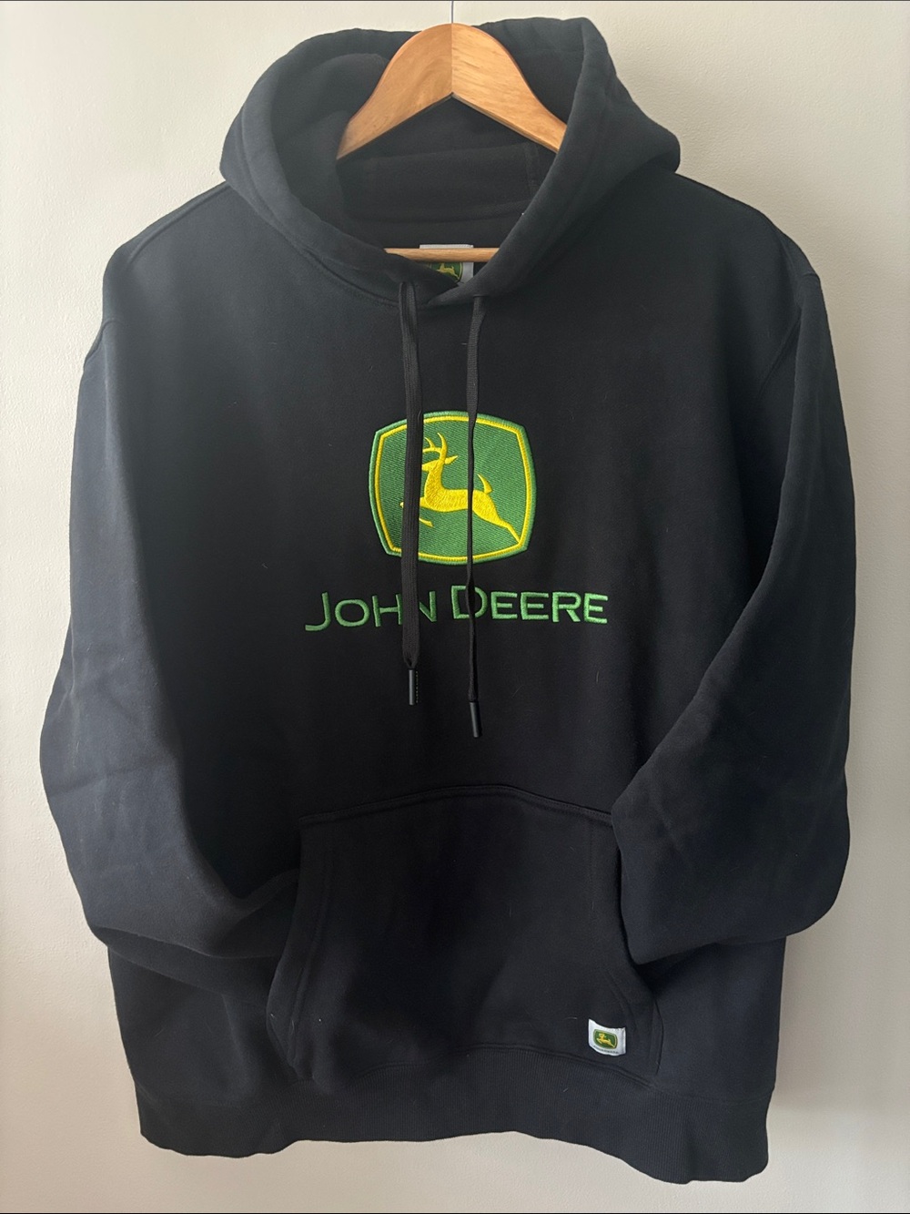 John Deere Black Hoodie with Green & Yellow Logo